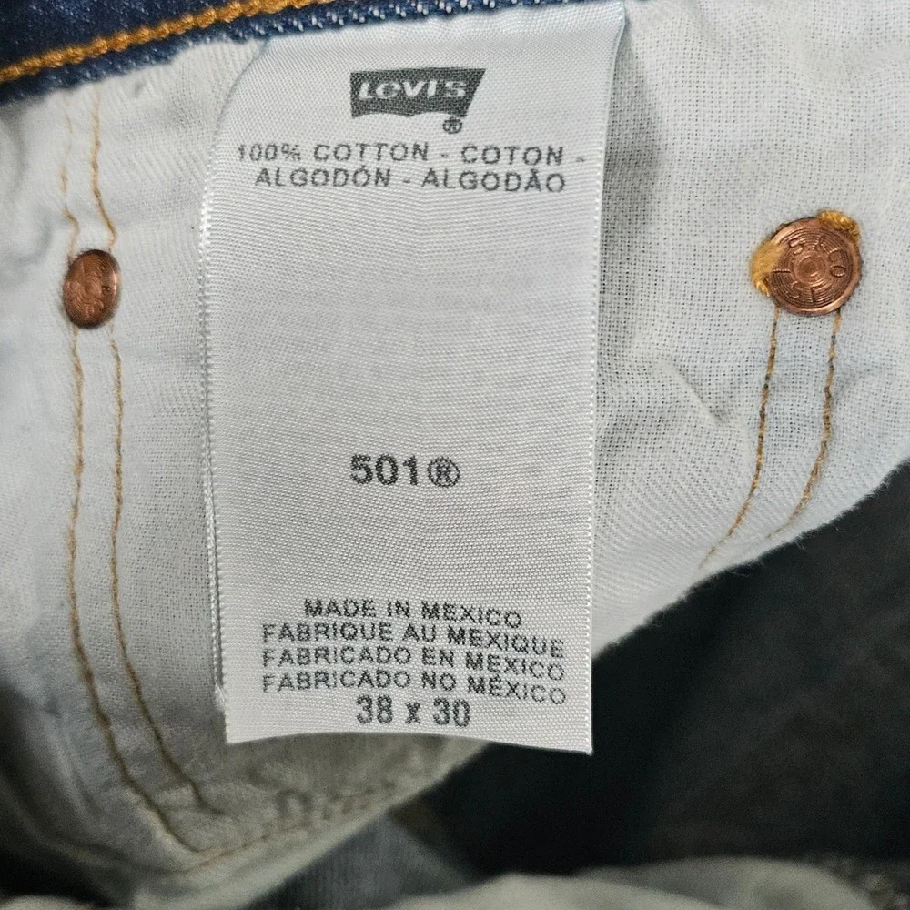 Levis 501 Original Fit Jeans Mens 38x30 Dk Wash Blue Denim Button Fly 005010000 - Picture 7 of 12
